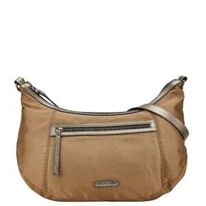 Burberry logo plate shoulder bag brown nylon leather